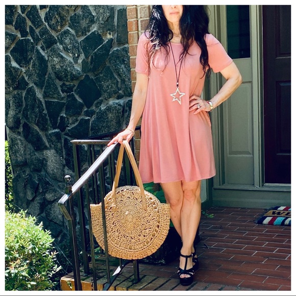 CHIC ROSE T-SHIRT SIDE POCKET SWING DRESS - Picture 5 of 10